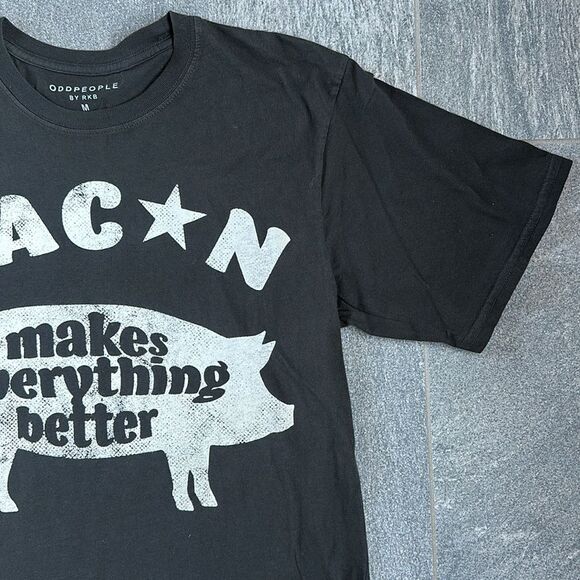 NWOT Recycled Karma ODDPEOPLE Bacon Makes Everything Better Relaxed Tee Black M - Picture 4 of 14